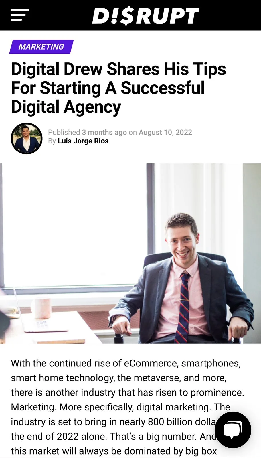 Disrupt Magazine feature on Drew Blumenthal