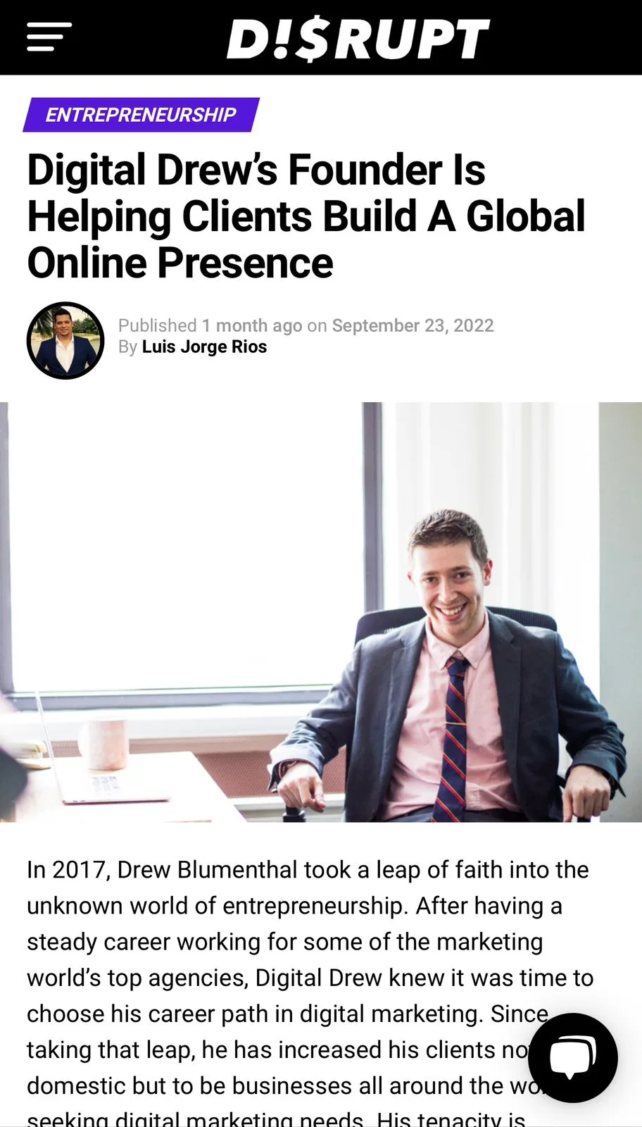Disrupt Magazine feature on Drew Blumenthal