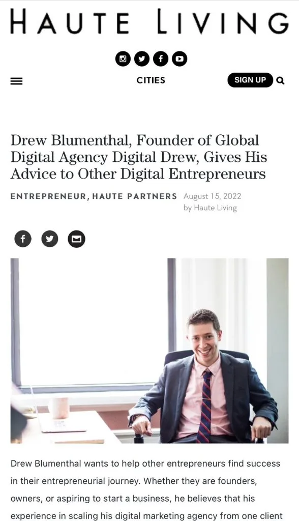 Haute Living feature on Drew Blumenthal