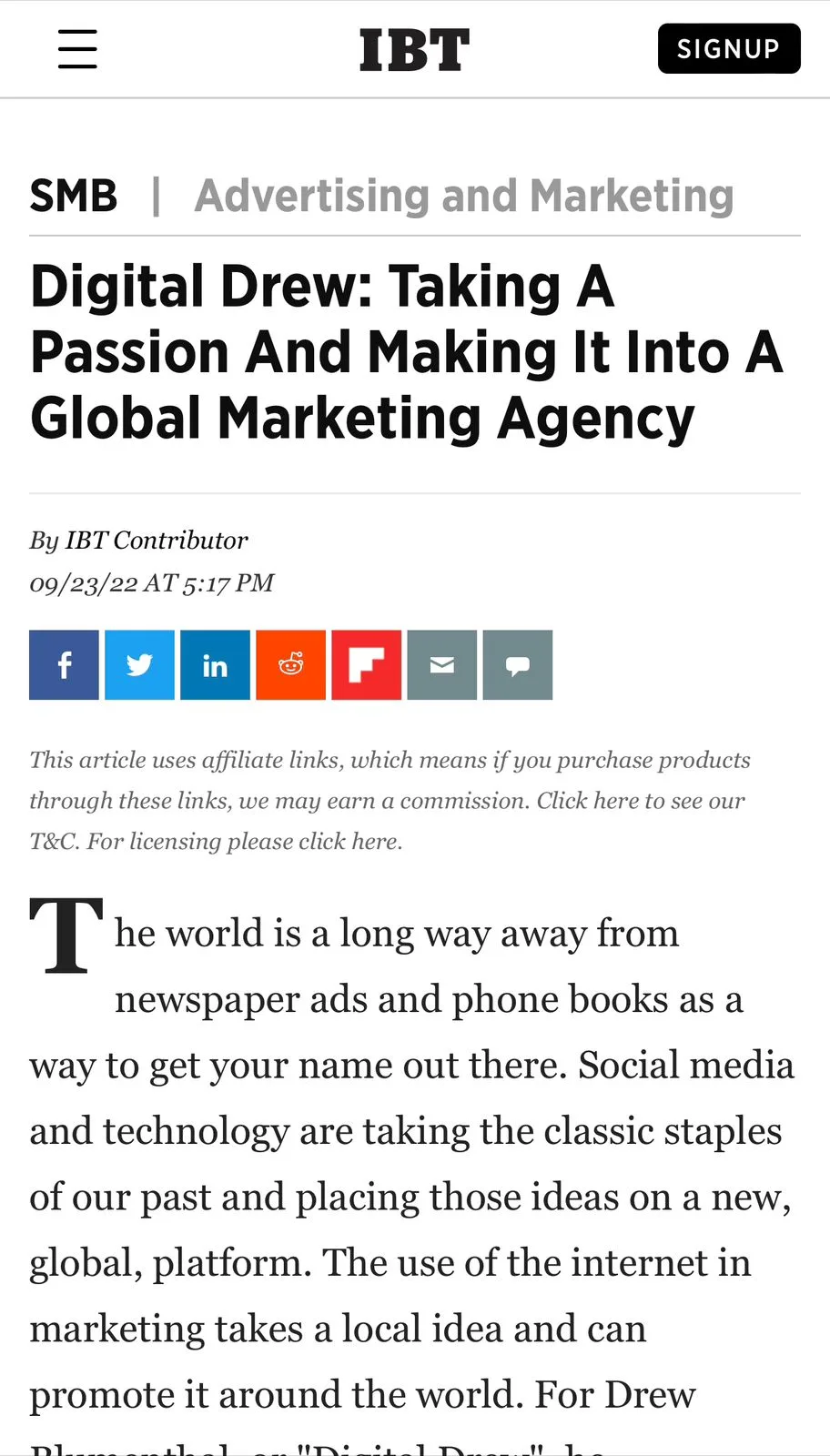 International Business Times feature on Drew Blumenthal