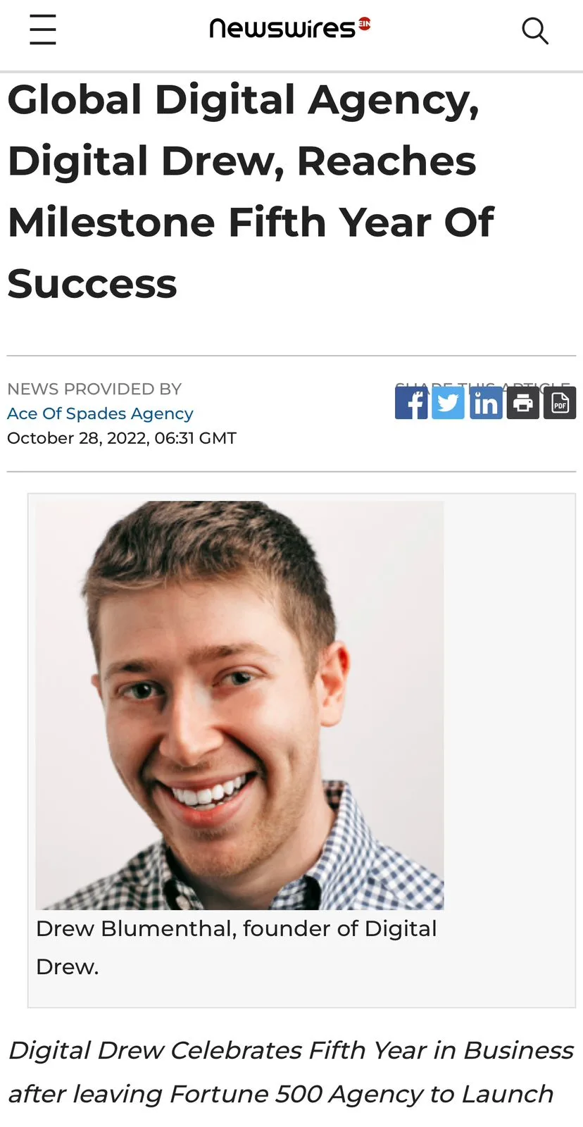 EIN Newswires feature on Drew Blumenthal