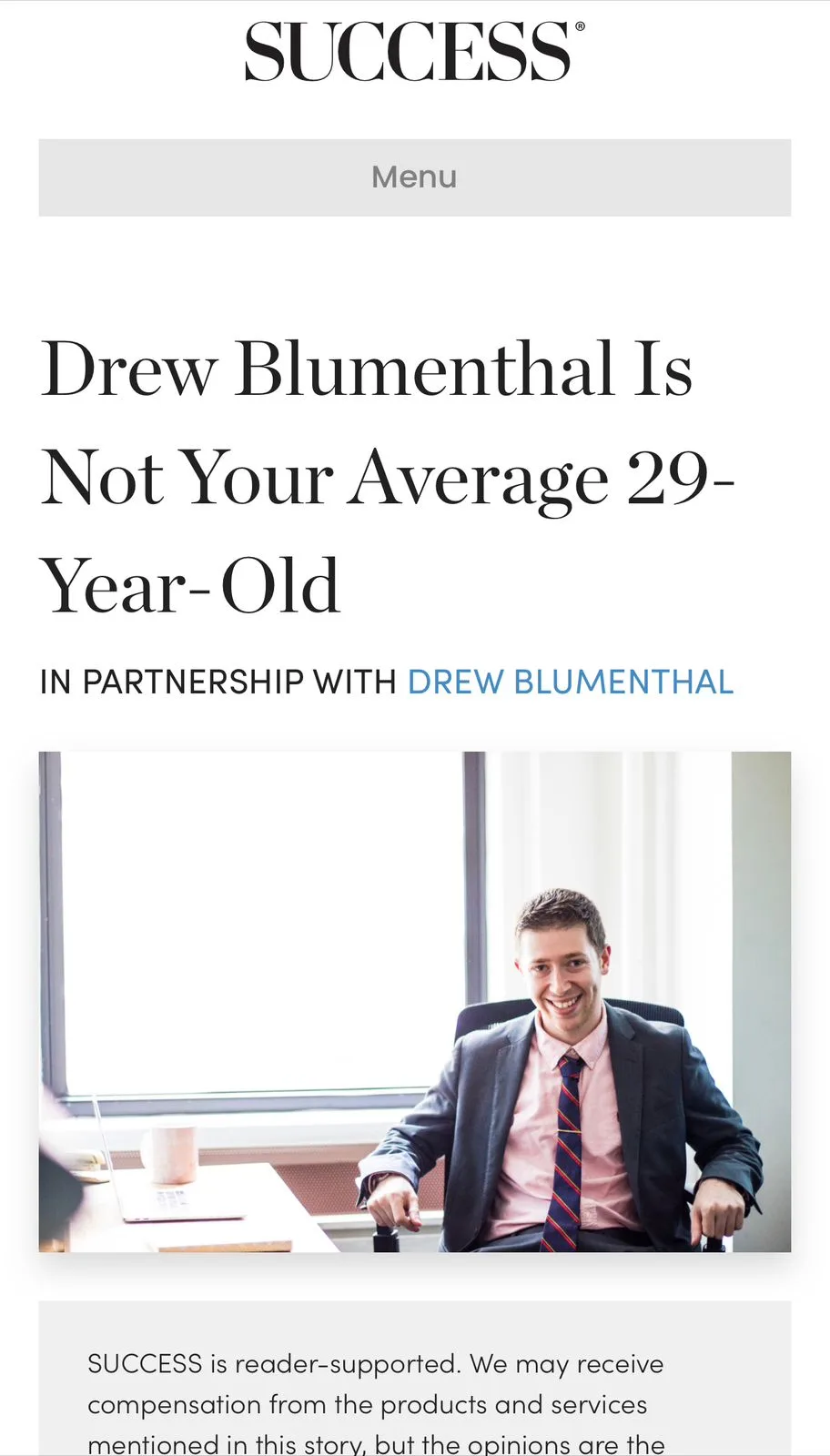 Success feature on Drew Blumenthal