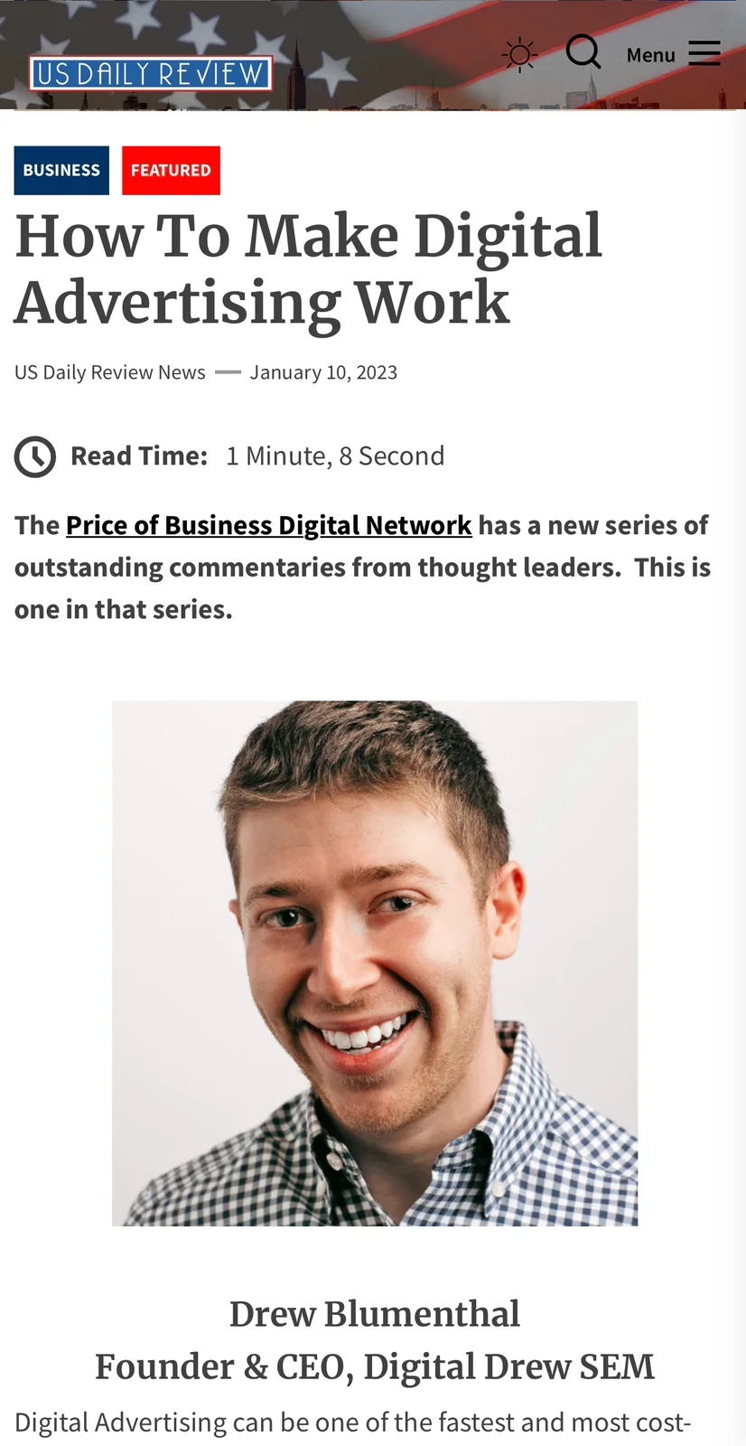 US Daily Review feature on Drew Blumenthal